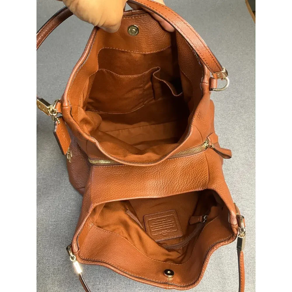 Coach Madison Phoebe Leather Shoulder Bag Pebbled Brown 3 Compartments
